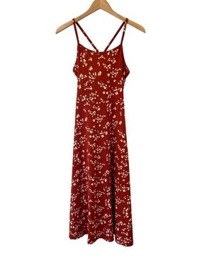 Pact Fit & Flare floral Midi Dress M tandoori Organic Cotton Pockets casual NWOT